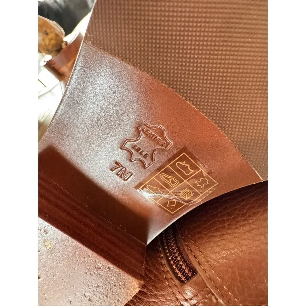 Tory Burch Kiernan 35MM Tumbled Leather‎ Riding Boots Almond Size 7